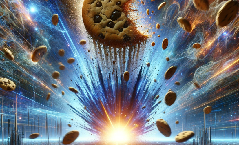 DALL C2 B7E 2023 12 15 08.48.55 Depict the Cookie Apocalypse as an explosive end to digital tracking in an abstract manner without literal cookies. Imagine a digital world where s 825x500 1